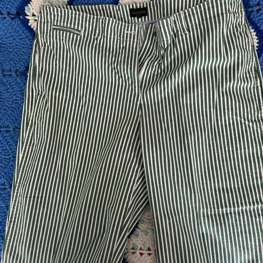 Talbots Green Striped Wide Leg Twill Pants size16W